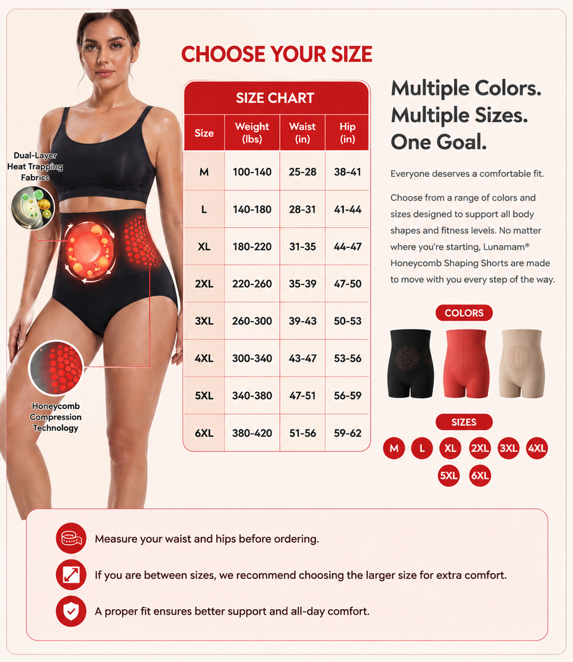 Lunamam Honeycomb High Waist Shaping Shorts Size Guide